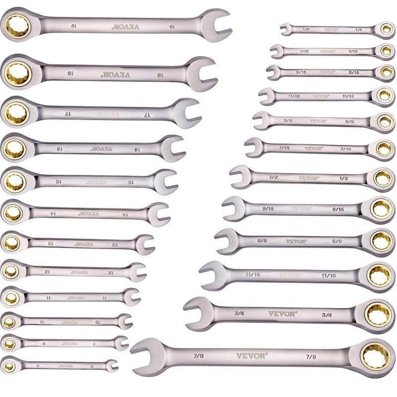 Combination Wrench Set 24 PCS SAE 1/4" to 7/8" Metric 8-19 Mm Organizer Rack
