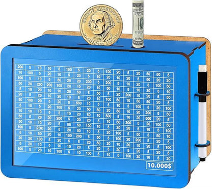 $10000 Larger Size Savings Challenge Box - Cash Vault Wooden Money Savings Box for Adults Kids - Money Bank - Wooden Cash Coin Piggy Bank with Counter and Dry Erase Pen - Pink Decor Transparent ATM Electronic Ornaments Decorative Gift