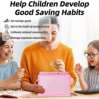 $10000 Larger Size Savings Challenge Box - Cash Vault Wooden Money Savings Box for Adults Kids - Money Bank - Wooden Cash Coin Piggy Bank with Counter and Dry Erase Pen - Pink Decor Transparent ATM Electronic Ornaments Decorative Gift