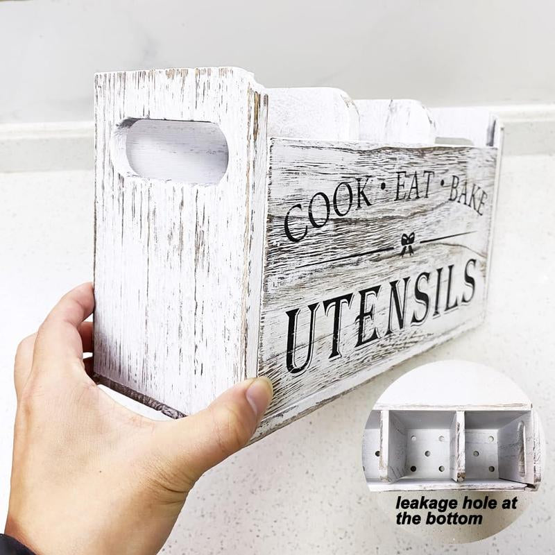 Wooden Cooking Utensils Storage Rack, 1 Count Kitchen Utensils Holder with 3 Compartments, Kitchen Utensils Storage Box, Kitchen Gadgets Organizer