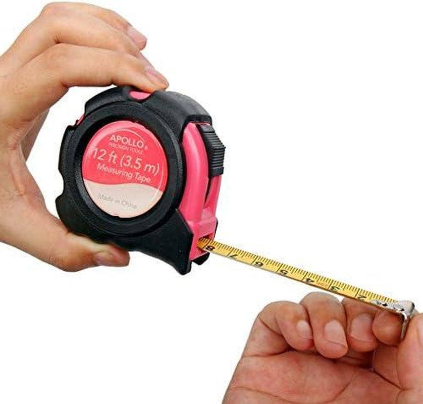 39 Piece General Household Tool Set in Toolbox Storage Case with Essential Hand Tools for Everyday Home Repairs, DIY and Crafts - Pink Ribbon - Pink