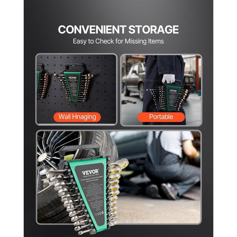Combination Wrench Set 24 PCS SAE 1/4" to 7/8" Metric 8-19 Mm Organizer Rack