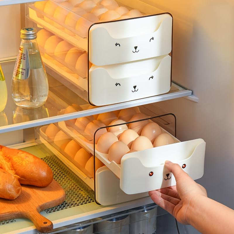Egg Rack Organizer Drawer Design, Transparent Stackable Egg Box for Kitchen Storage, Space-Saving Solution for Eggs & More, Stackable Fridge Organizer
