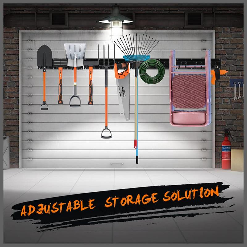 HORUSDY 64-Inch Heavy Duty Garage Organization Rack, 4 Packs Rails and 9 Adjustable Hooks, Tool Organizer Rack with Heavy Double Hooks Tracks Max Load 600LB Steel Wall Installation