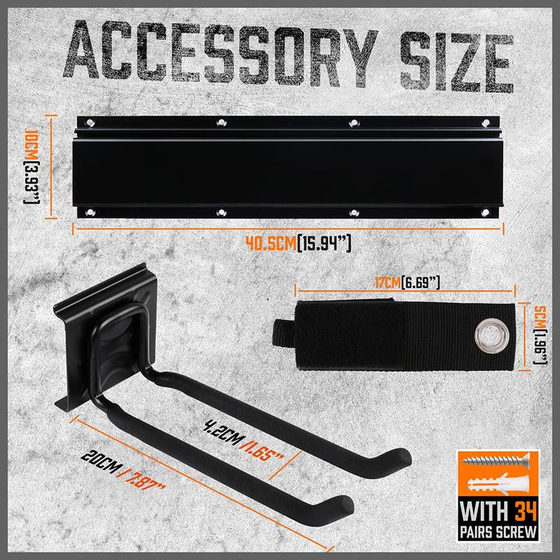 HORUSDY 64-Inch Heavy Duty Garage Organization Rack, 4 Packs Rails and 9 Adjustable Hooks, Tool Organizer Rack with Heavy Double Hooks Tracks Max Load 600LB Steel Wall Installation