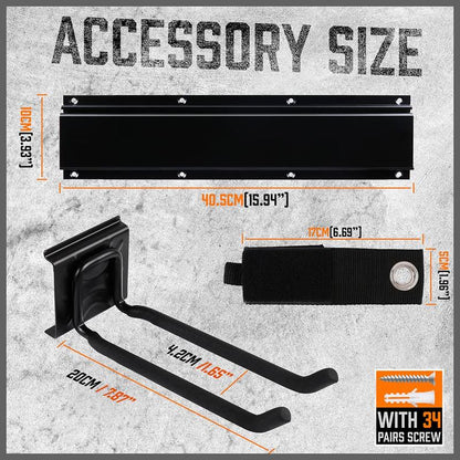 HORUSDY 64-Inch Heavy Duty Garage Organization Rack, 4 Packs Rails and 9 Adjustable Hooks, Tool Organizer Rack with Heavy Double Hooks Tracks Max Load 600LB Steel Wall Installation