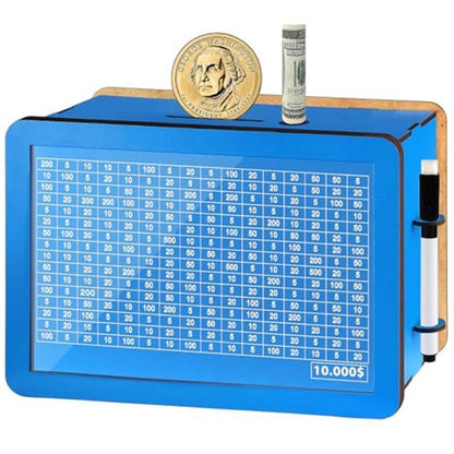 $10000 Larger Size Savings Challenge Box - Cash Vault Wooden Money Savings Box for Adults Kids - Money Bank - Wooden Cash Coin Piggy Bank with Counter and Dry Erase Pen - Pink Decor Transparent ATM Electronic Ornaments Decorative Gift