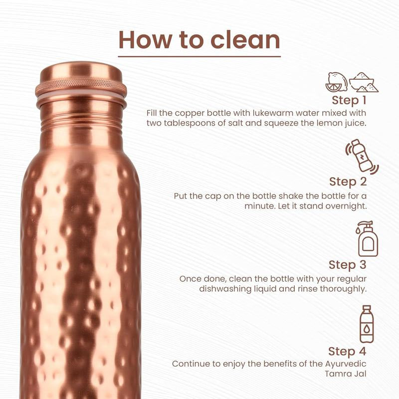 Copper 34Oz Water Bottle - 100% Pure Copper, Heavy-Duty, Leak-Proof, Cleaning Brush Included, Ideal for Drinkware - Tumbler