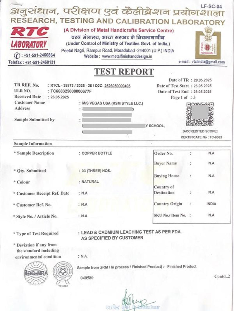 Copper 34Oz Water Bottle - 100% Pure Copper, Heavy-Duty, Leak-Proof, Cleaning Brush Included, Ideal for Drinkware - Tumbler