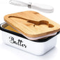 Butter Dish Ceramic/Stainless Steel Container with Lid & Knife – Premium Large Countertop Keeper Featuring Double Silicone Sealing and Easy-Clean Finish, Great Gift Idea for Butter Lovers .Traditional White Kitchen Utensils