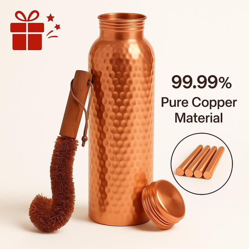 Copper 34Oz Water Bottle - 100% Pure Copper, Heavy-Duty, Leak-Proof, Cleaning Brush Included, Ideal for Drinkware - Tumbler
