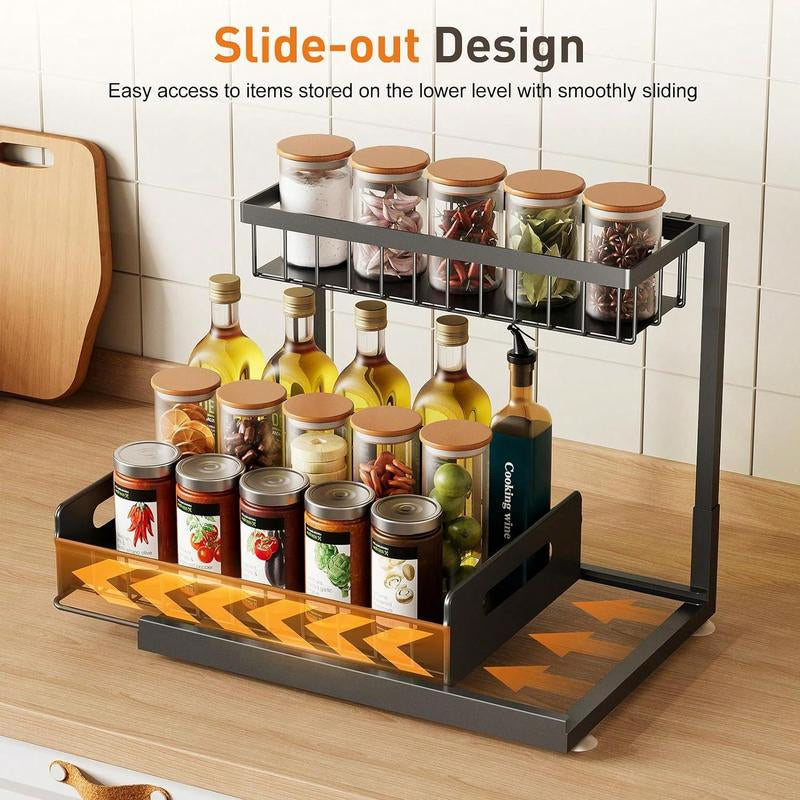 Under Sink Organizer Pull Out Cabinet Organizer 2 Tier Slide Out Sink Shelf Stable Storage Shelves for Kitchen & Bathroom Cabinets with Easy Access Mechanism