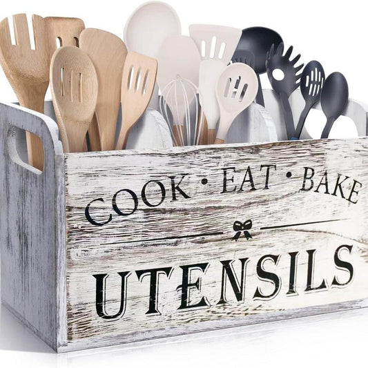 Wooden Cooking Utensils Storage Rack, 1 Count Kitchen Utensils Holder with 3 Compartments, Kitchen Utensils Storage Box, Kitchen Gadgets Organizer