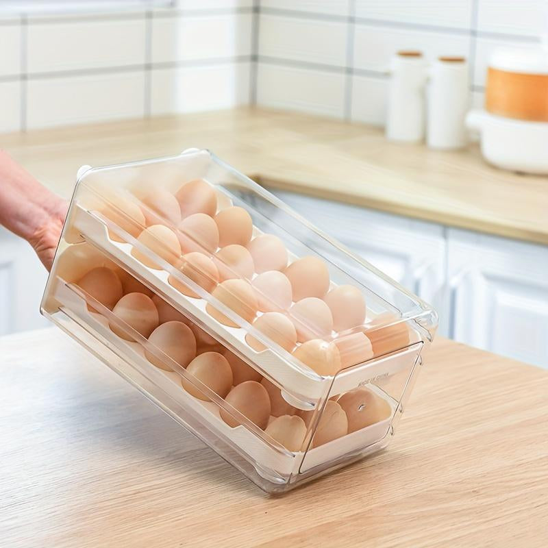 Egg Rack Organizer Drawer Design, Transparent Stackable Egg Box for Kitchen Storage, Space-Saving Solution for Eggs & More, Stackable Fridge Organizer