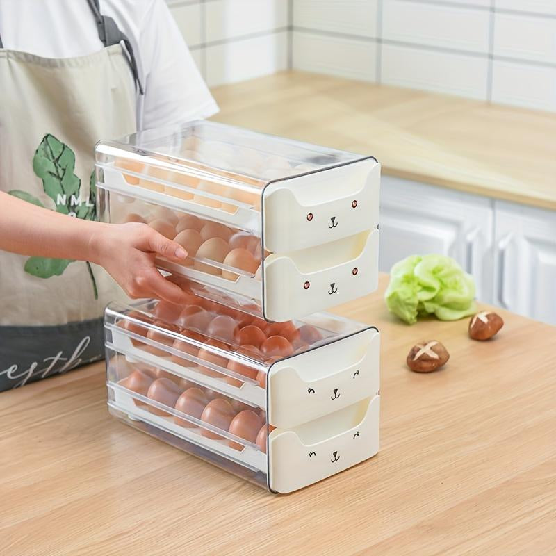 Egg Rack Organizer Drawer Design, Transparent Stackable Egg Box for Kitchen Storage, Space-Saving Solution for Eggs & More, Stackable Fridge Organizer