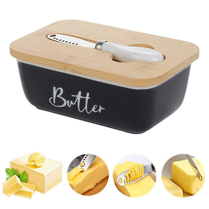 Butter Dish Ceramic/Stainless Steel Container with Lid & Knife – Premium Large Countertop Keeper Featuring Double Silicone Sealing and Easy-Clean Finish, Great Gift Idea for Butter Lovers .Traditional White Kitchen Utensils