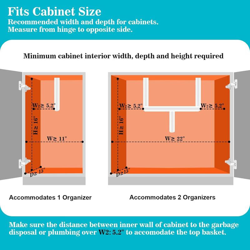 Under Sink Organizer Pull Out Cabinet Organizer 2 Tier Slide Out Sink Shelf Stable Storage Shelves for Kitchen & Bathroom Cabinets with Easy Access Mechanism