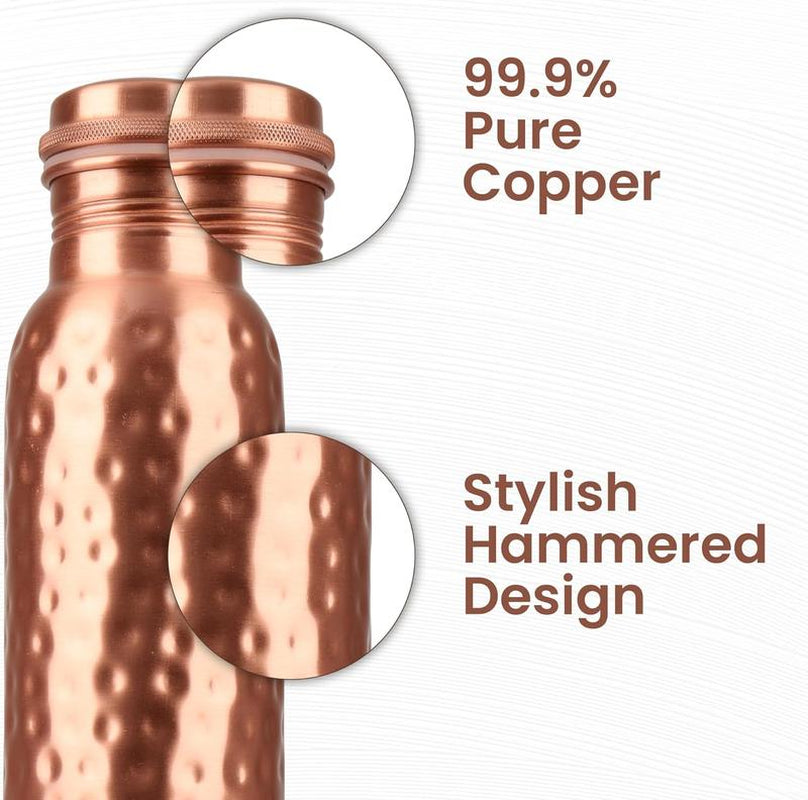 Copper 34Oz Water Bottle - 100% Pure Copper, Heavy-Duty, Leak-Proof, Cleaning Brush Included, Ideal for Drinkware - Tumbler