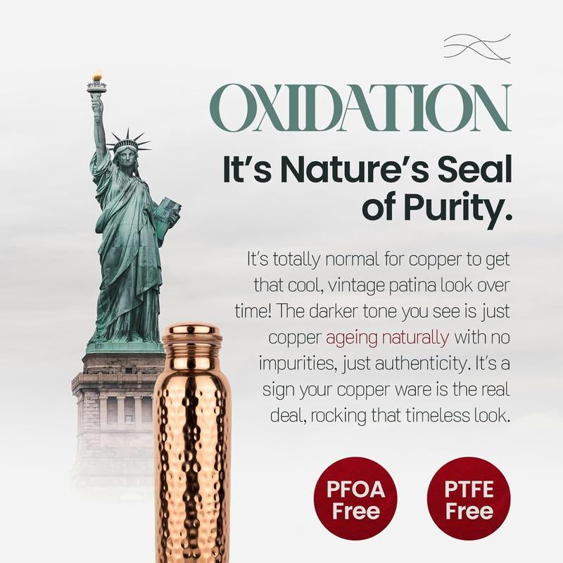 Copper 34Oz Water Bottle - 100% Pure Copper, Heavy-Duty, Leak-Proof, Cleaning Brush Included, Ideal for Drinkware - Tumbler