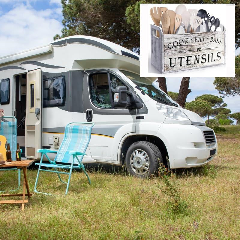 Wooden Cooking Utensils Storage Rack, 1 Count Kitchen Utensils Holder with 3 Compartments, Kitchen Utensils Storage Box, Kitchen Gadgets Organizer