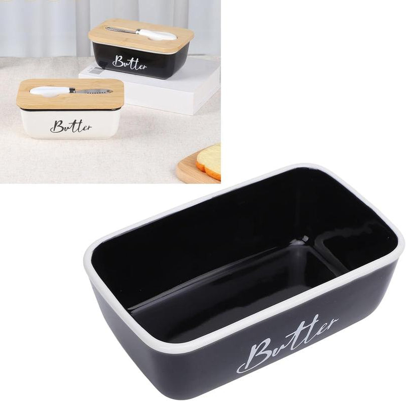 Butter Dish Ceramic/Stainless Steel Container with Lid & Knife – Premium Large Countertop Keeper Featuring Double Silicone Sealing and Easy-Clean Finish, Great Gift Idea for Butter Lovers .Traditional White Kitchen Utensils