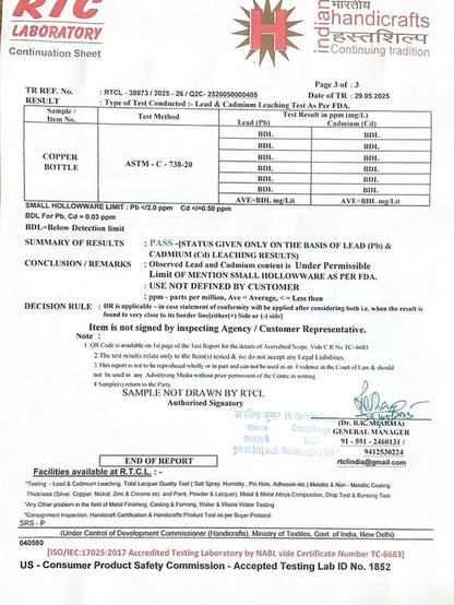 Copper 34Oz Water Bottle - 100% Pure Copper, Heavy-Duty, Leak-Proof, Cleaning Brush Included, Ideal for Drinkware - Tumbler