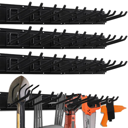 HORUSDY 64-Inch Heavy Duty Garage Organization Rack, 4 Packs Rails and 9 Adjustable Hooks, Tool Organizer Rack with Heavy Double Hooks Tracks Max Load 600LB Steel Wall Installation