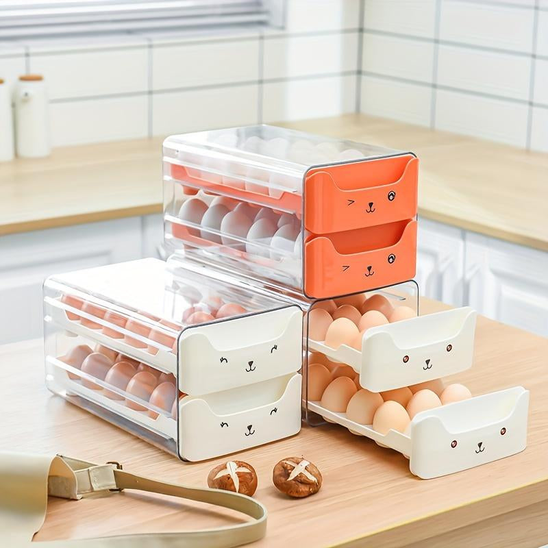 Egg Rack Organizer Drawer Design, Transparent Stackable Egg Box for Kitchen Storage, Space-Saving Solution for Eggs & More, Stackable Fridge Organizer